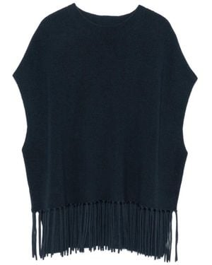 Patrizia Pepe Fringed Wool Poncho - Blue