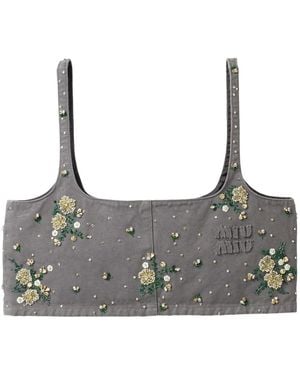 Miu Miu Floral-Embellished Crop Top - Grey