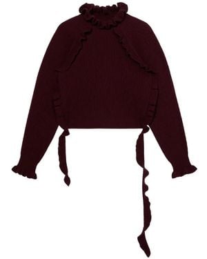 Blumarine Gerippter Strickpullover Mit Rüschenbesatz - Rot