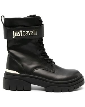 Just Cavalli Logo-Plaque Leather Boots - Black