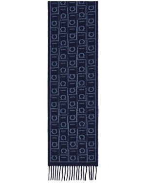 Ferragamo Écharpe Frangée À Motif Monogrammé - Blue