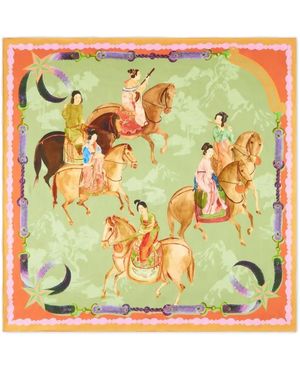 Shanghai Tang Tang Foulard Print Silk Scarf - Green