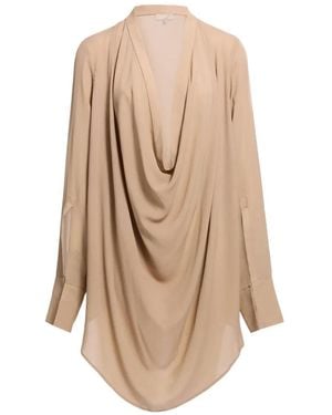 Elie Saab Draped Silk Blouse - Natural