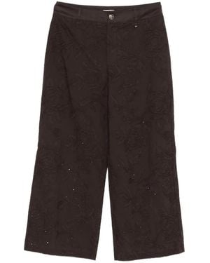 Liu Jo Floral-Embroidered Trousers - Brown