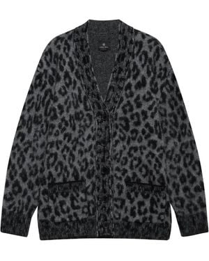 Anine Bing Banks Leopard-Print Button Cardigan - Black