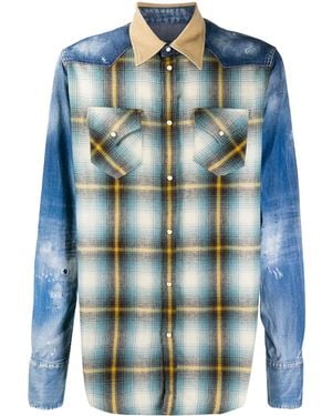 DSquared² Patchwork Button Shirt - Blue
