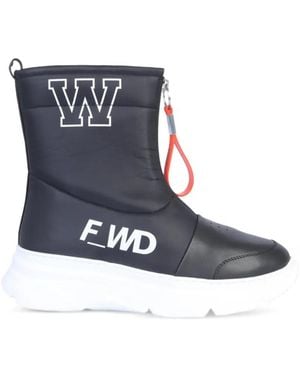 F_WD Logo-Print Front-Zip Boots - Blue