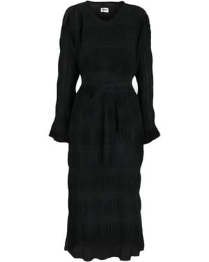 Henrik Vibskov Plissé-Effect Tied-Waist Midi Dress - Black