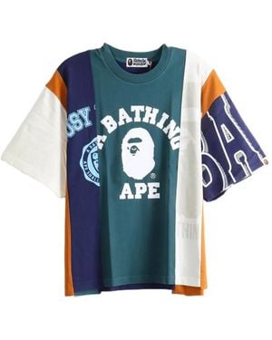 A Bathing Ape Logo-Print Panelled T-Shirt - Blue