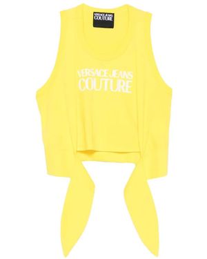 Versace Jeans Couture Logo-Print Draped-Detail Top - Yellow