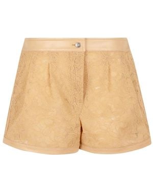 Ermanno Scervino Lace-Overlay Leather-Trim Shorts - Natural