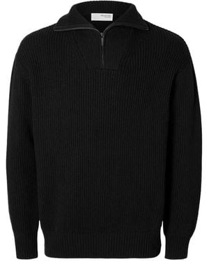 SELECTED Maglione Con Mezza Zip - Nero