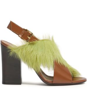 Marni Criss-Cross Fur Sandals - Green