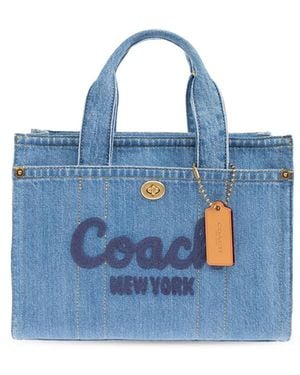 COACH Cargo Tote Tote Handbags, Canvas/Leather - Blue