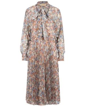 Valentino Garavani Floral-Print Pussy-Bow Midi Dress - White