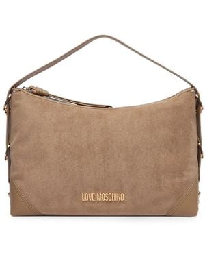 Love Moschino Logo-Plaque Suede-Effect Tote Bag - Brown