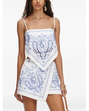 Self-Portrait Paisley-Enbroidered Shorts - Blue