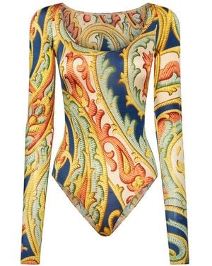 Wolford Paisley-Print Long-Sleeve Bodysuit - White