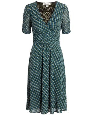 Diane von Furstenberg Robe Mi-Longue Froncée À Imprimé Géométrique Koren - Green