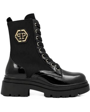 Philipp Plein Hexagon Patent-Finish Boots - Black