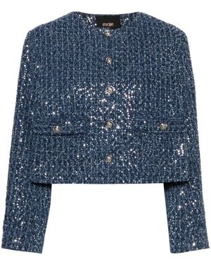Maje Sequinned Bouclé Jacket - Blue