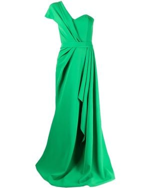 Rhea Costa One-Shoulder Gathered Dress - Green