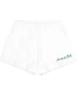 Sporty & Rich Syracuse Disco Logo-Embroidered Shorts - White