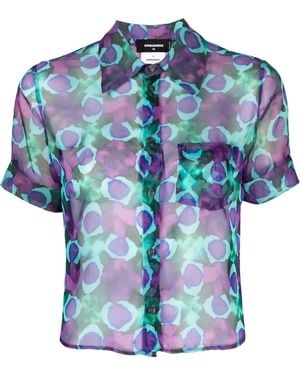 DSquared² Semi-Transparent Abstract Print Shirt - Blue