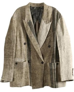 Ziggy Chen Striped Double-Breasted Blazer - Natural