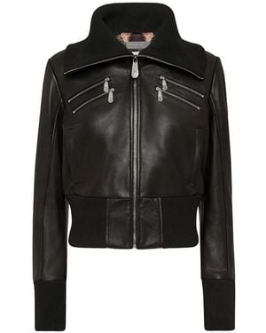 Philipp Plein ニットカラー レザージャケット - ブラック
