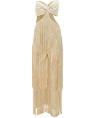 Bless Ambel Fringe-Detail Maxi Dress - White