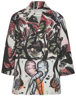 Henrik Vibskov Double-Breasted Print Coat - Grey