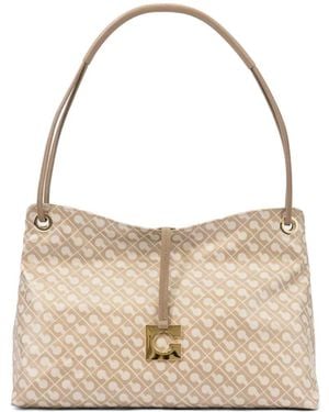 Gherardini Large Logo-Print Monogram Shoulder Bag - Natural