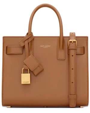 Saint Laurent Sac De Jour Nano Leather Padlock Tote Bag - Brown