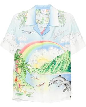 CASABLANCA Aloha Short Sleeve Silk Shirt - Blue