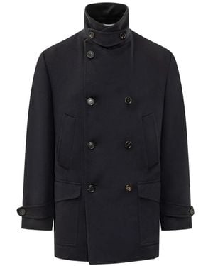 Brunello Cucinelli Abrigo Con Doble Botonadura - Azul