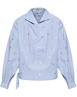 Munthe Beliciama Striped-Pattern Bird-Print Blouse - Blue