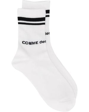 Comme des Garçons Logo-Print Striped-Edge Socks - White