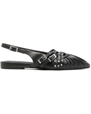 Ash Studded Ruched Flat Pumps - White