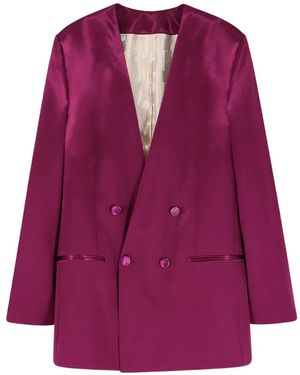 Alberta Ferretti Double-Breasted Satin Blazer - Purple