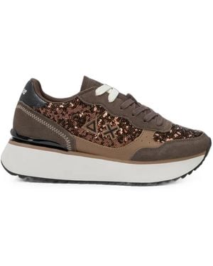 Sun 68 Big Ally Sequin-Embellished Panelled Trainers - Brown