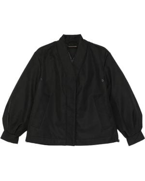 MACRON Balloon-Sleeve V-Neck Oversized Jacket - Black