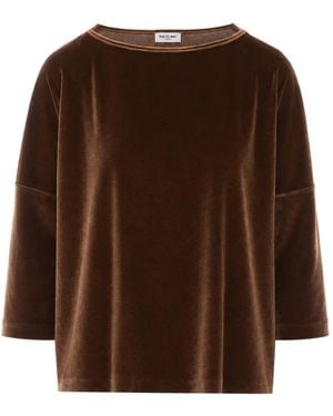 RUE DU BAC Velvet-Effect Three-Quarter-Sleeve Blouse - Brown