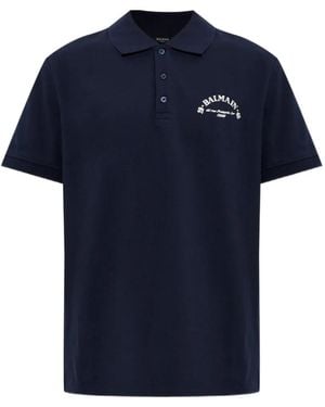 Balmain Polo Con Logo Estampado - Azul