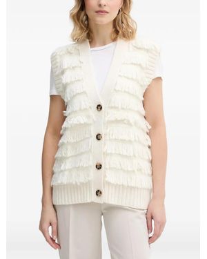Sisley Fringed Buttoned Waistcoat - White