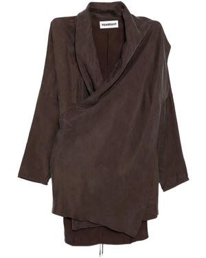 YEAREAST Asymmetric Wrap Blouse - Brown