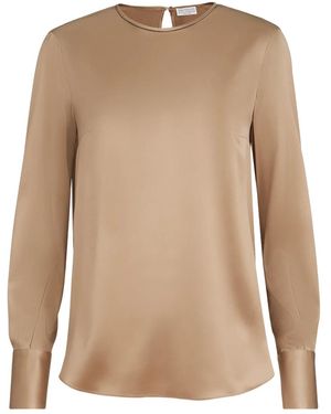 Brunello Cucinelli Monili-Detail Long-Sleeve Blouse - Natural