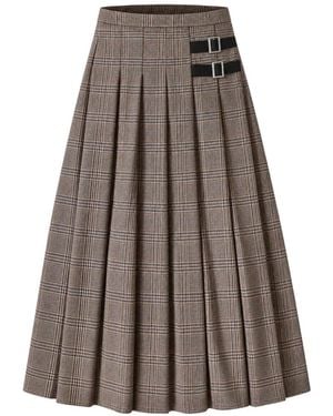 LE SULLY STUDIO Buckled Pleated Prince Of Wales Check Skirt - Brown
