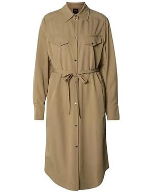 BOSS Button-Up Belted Midi Dress - Natural