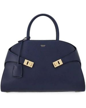 Ferragamo Hug Leather Tote Bag - Blue